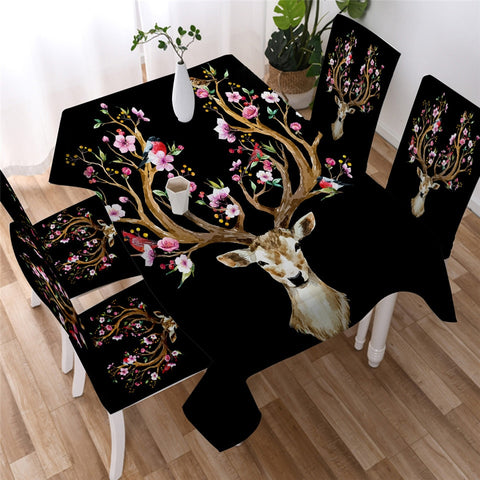 Image of Floral Elk - Reindeer Deer Waterproof Tablecloth  02