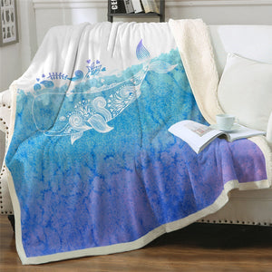 Doodle Whale Blue Ocean Cozy Soft Sherpa Blanket