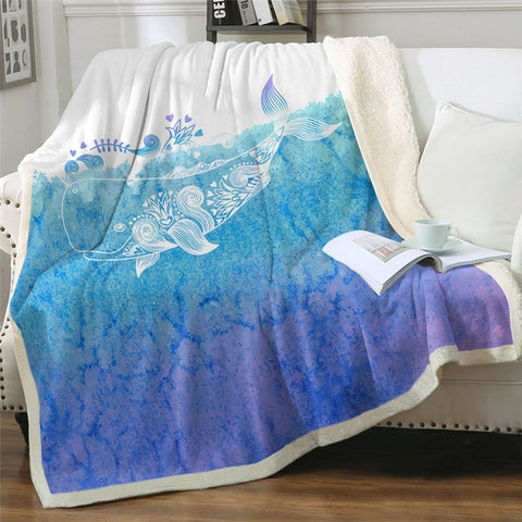 Image of Doodle Whale Blue Ocean Cozy Soft Sherpa Blanket