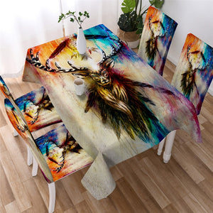 Floral Elk - Reindeer Deer Waterproof Tablecloth  03