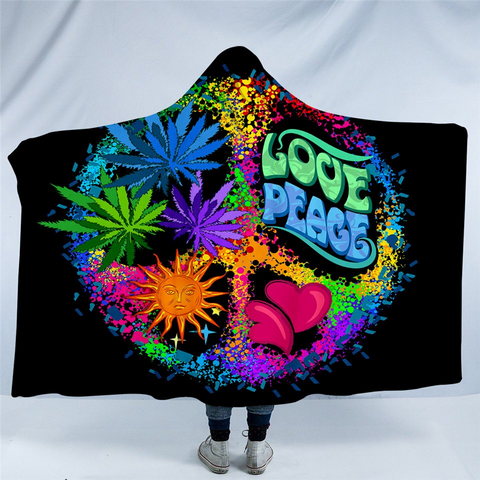 Image of Love And Peace Symbol Hooded Blanket