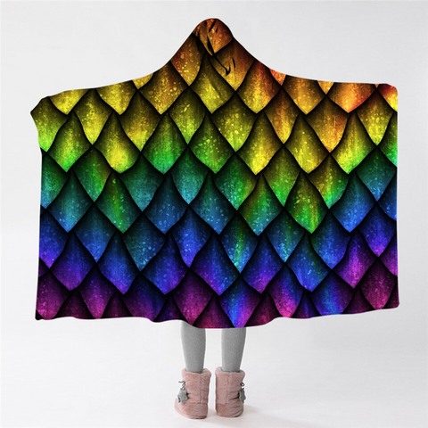 Image of 3D Fish Scales Transition Hooded Blanket