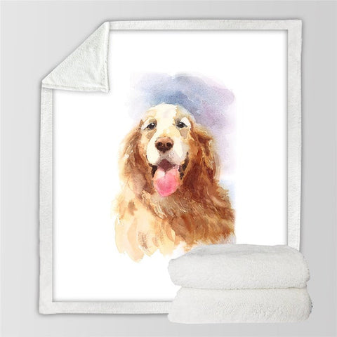 Image of Watercolor Smiling Golden Dog Cozy Soft Sherpa Blanket