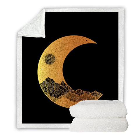 Image of Golden Moon Eclipse Cozy Soft Sherpa Blanket