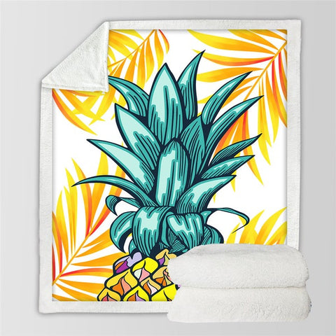 Image of Tropical Fruits Pineapples Soft Sherpa Blanket