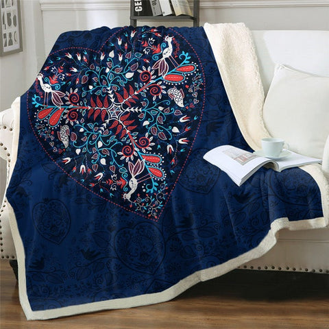 Image of Elegant Floral Patterned Heart Soft Sherpa Blanket