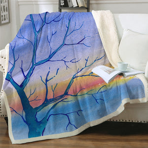 Moon Night Solitary Tree Art Cozy Soft Sherpa Blanket