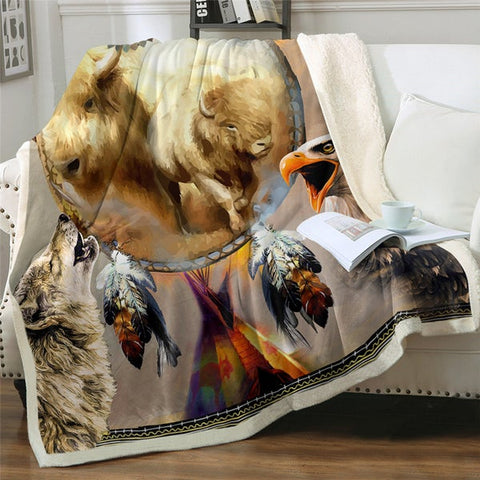 Image of Watercolor Wild Boar And Wolf Soft Sherpa Blanket