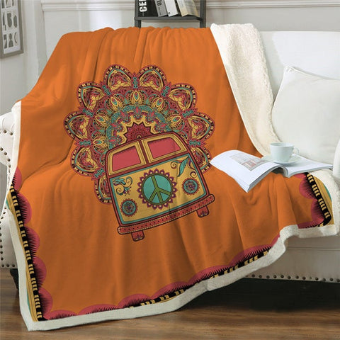 Image of Hippie Peace Van Cozy Soft Sherpa Blanket