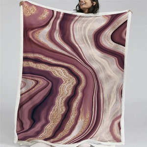 Luxury Gold Deep Red Marble Soft Sherpa Blanket