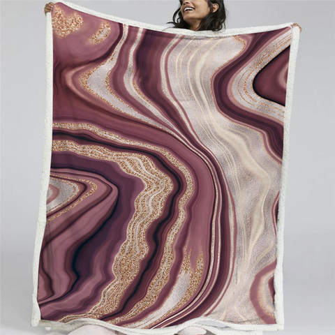 Image of Luxury Gold Deep Red Marble Soft Sherpa Blanket