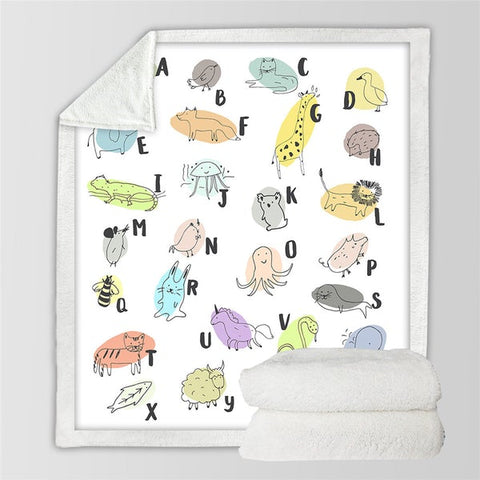 Image of Alphabet Doodle Cute Animals Cozy Soft Sherpa Blanket