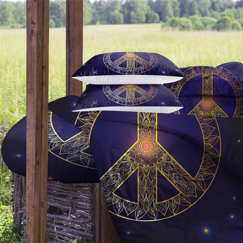 Image of 4 Pieces Mystic Peace Symbol Comforter Set - Beddingify
