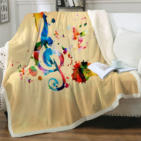 Image of Graphic Music Note Butterfly Soft Sherpa Blanket