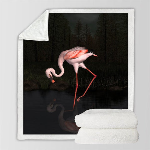 Image of Flamingo In Forest Cozy Soft Sherpa Blanket