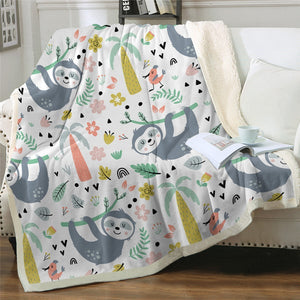 Cute Sloth Pastel Color Cozy Soft Sherpa Blanket