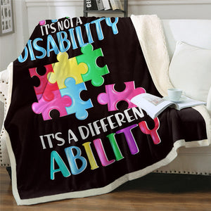It's Not Disability It's A Different Ability Autism Cozy Soft Sherpa Blanket