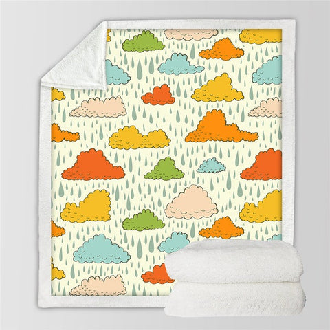 Image of Colorful Cartoon Raining Cloud Cozy Soft Sherpa Blanket