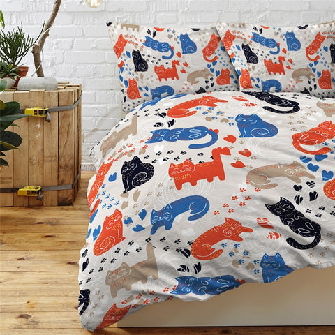 Image of Black Cat Duvet Cover Set Cartoon Animal Bedding 06