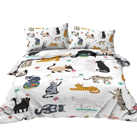 Image of Black Cat Duvet Cover Set Cartoon Animal Bedding 02