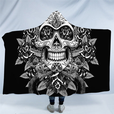 Image of B&W Regal Skull STR018956016 Hooded Blanket
