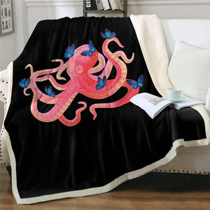 Pink Octopus Ocean Animal Cozy Soft Sherpa Blanket