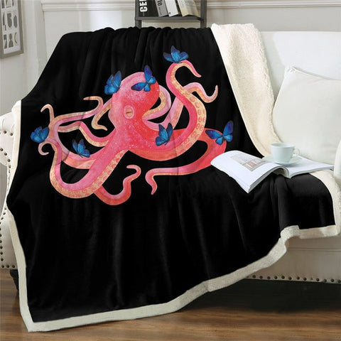 Image of Pink Octopus Ocean Animal Cozy Soft Sherpa Blanket