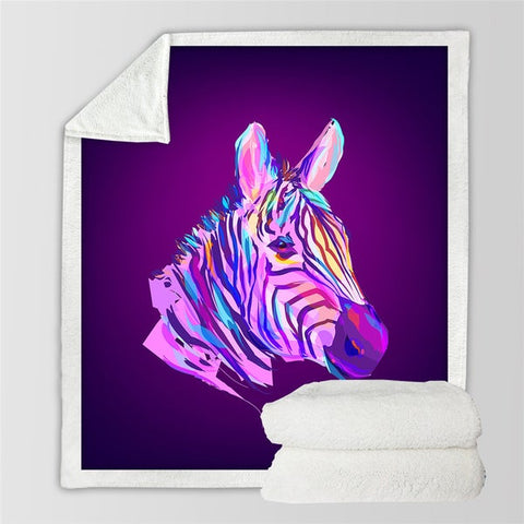 Image of Watercolor Artistic Zebra Purple Cozy Soft Sherpa Blanket