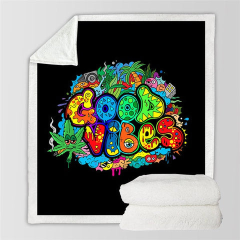 Image of Fantastic Good Vibe Letter Cozy Soft Sherpa Blanket