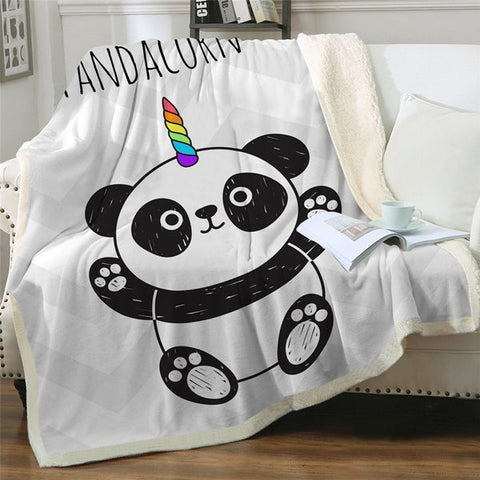 Image of Cute Cartoon Pandacorn Soft Sherpa Blanket