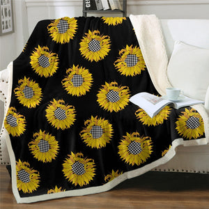 Sunflowers Scottish Tartan Pattern Soft Sherpa Blanket