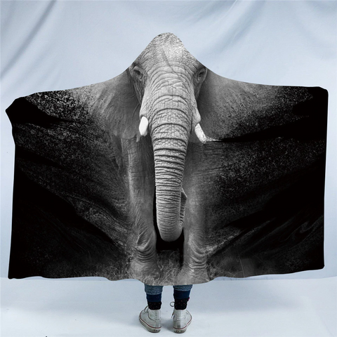 Image of 3D Elephant B&W Hooded Blanket