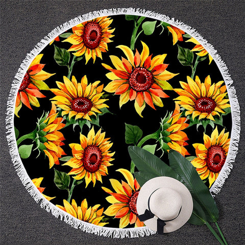 Image of Sunflowers Round Beach Towel 02