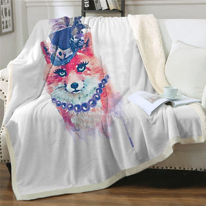 Watercolor Cool Red Fox Cozy Soft Sherpa Blanket Save 20%