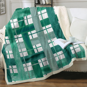 Green Plaid Tartan Pattern Cozy Soft Sherpa Blanket