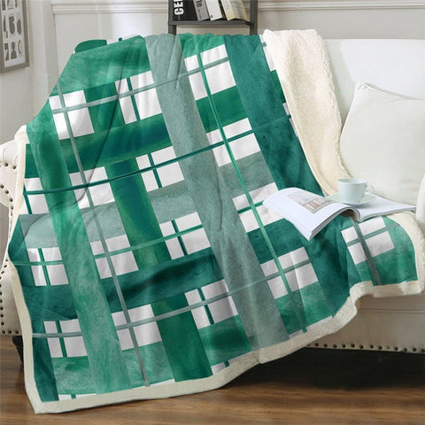 Image of Green Plaid Tartan Pattern Cozy Soft Sherpa Blanket