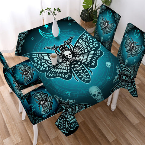 Image of Death Butterfly Moon Star - Gothic Skull Table Cloth 02