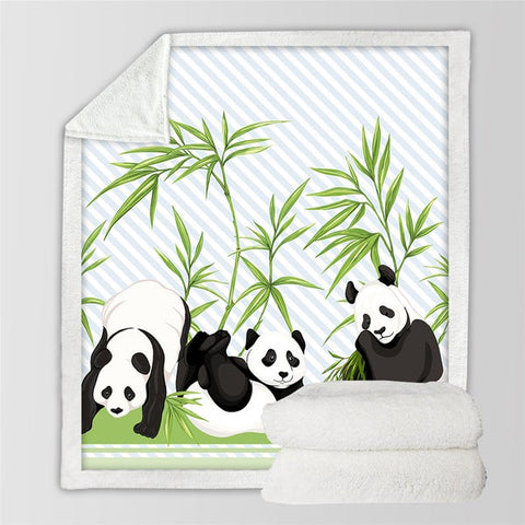 Image of Cute Cartoon Panda And Bamboo Forest Soft Sherpa Blanket