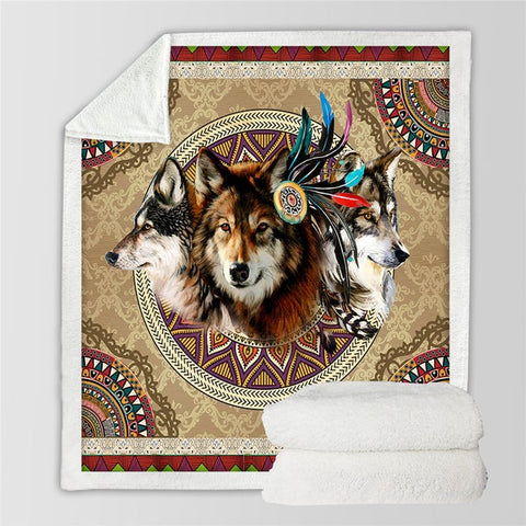 Image of Wolf And Mandala Pattern Soft Sherpa Blanket