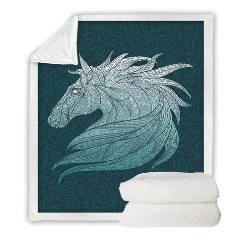 Image of Artistic Patterned Horse Head Cozy Soft Sherpa Blanket