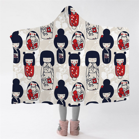 Image of Japanese Doll Hooded Blanket