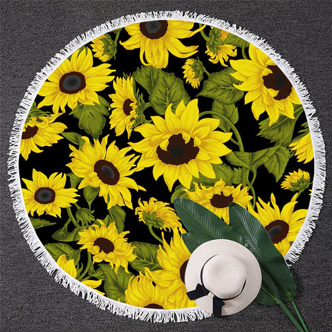 Image of Sunflowers Round Beach Towel 01