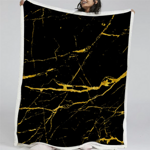 Luxury Golden Grunge Black Marble Soft Sherpa Blanket