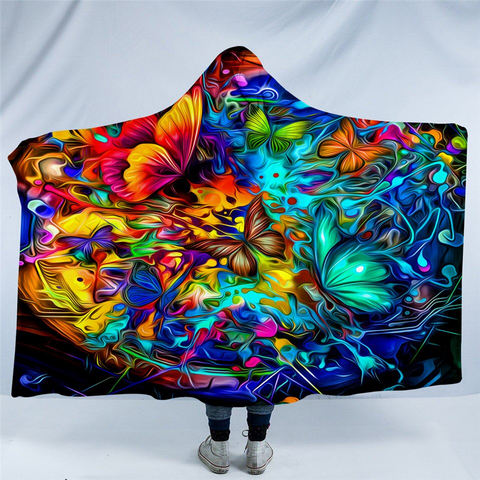 Image of 3D Butterflies Hooded Blanket