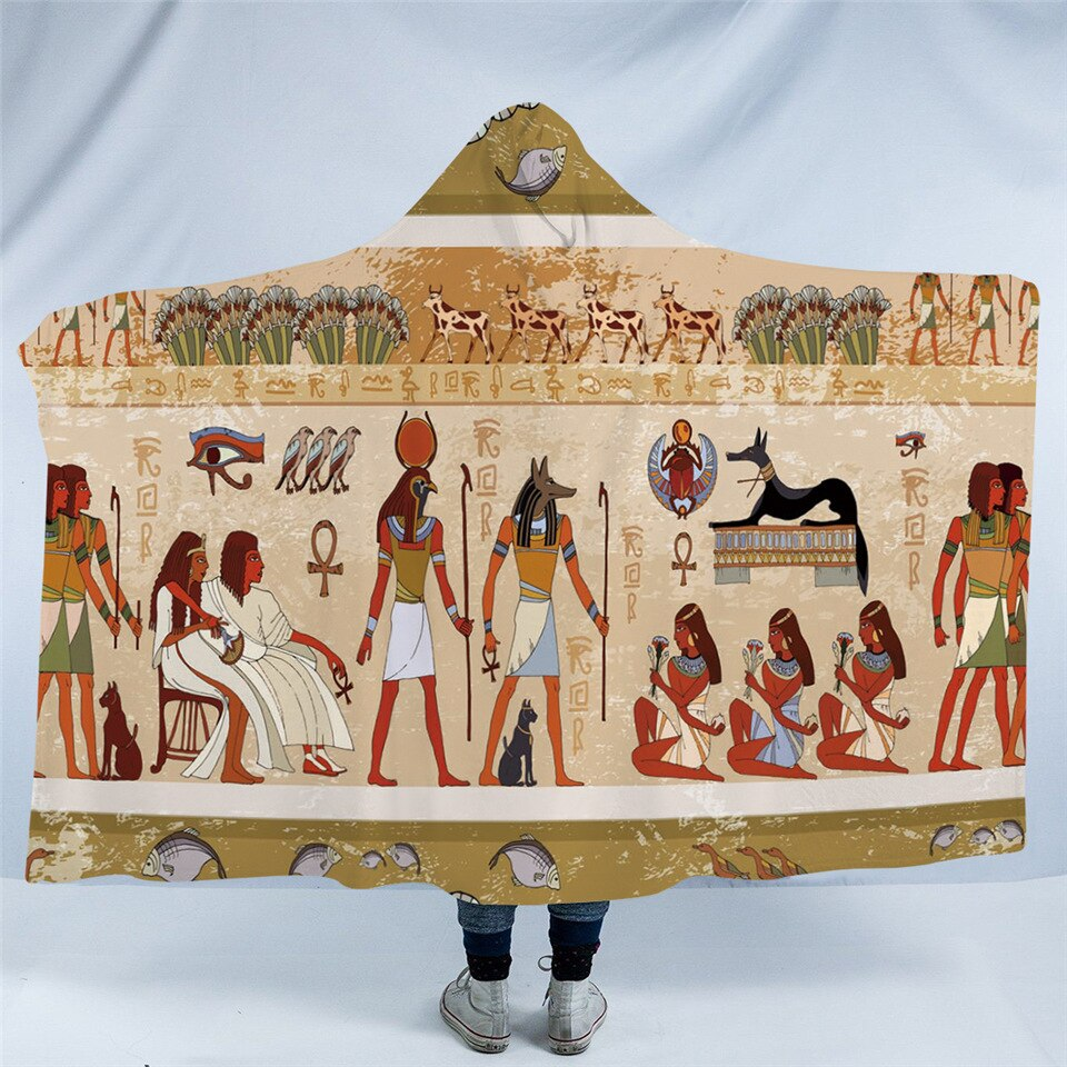 Egyptian Scripture Hooded Blanket