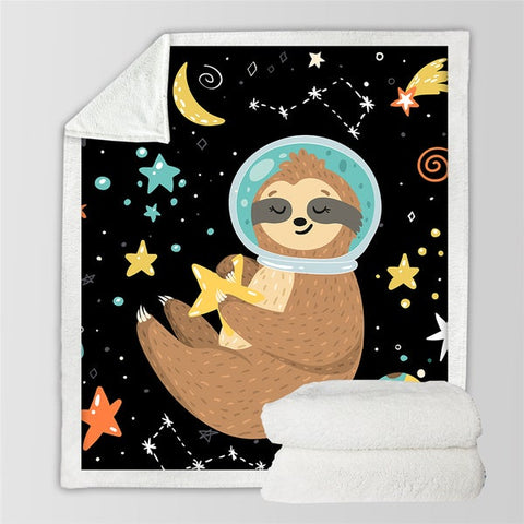 Image of Astronaut Sloth In Space Cozy Soft Sherpa Blanket