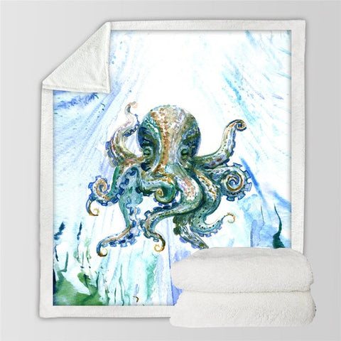 Image of Watercolor Blue Octopus Cozy Soft Sherpa Blanket SW5341