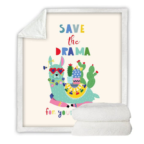 Image of Lovely Save The Drama Llama Cactus Soft Sherpa Blanket