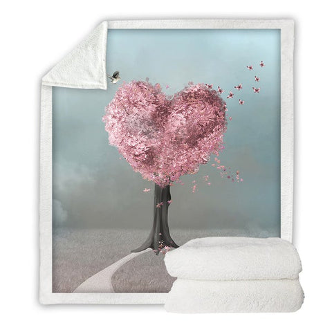 Image of Heart Tree Butterflies And Bird Soft Sherpa Blanket