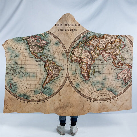Image of The World In Hemisphere Hooded Blanket